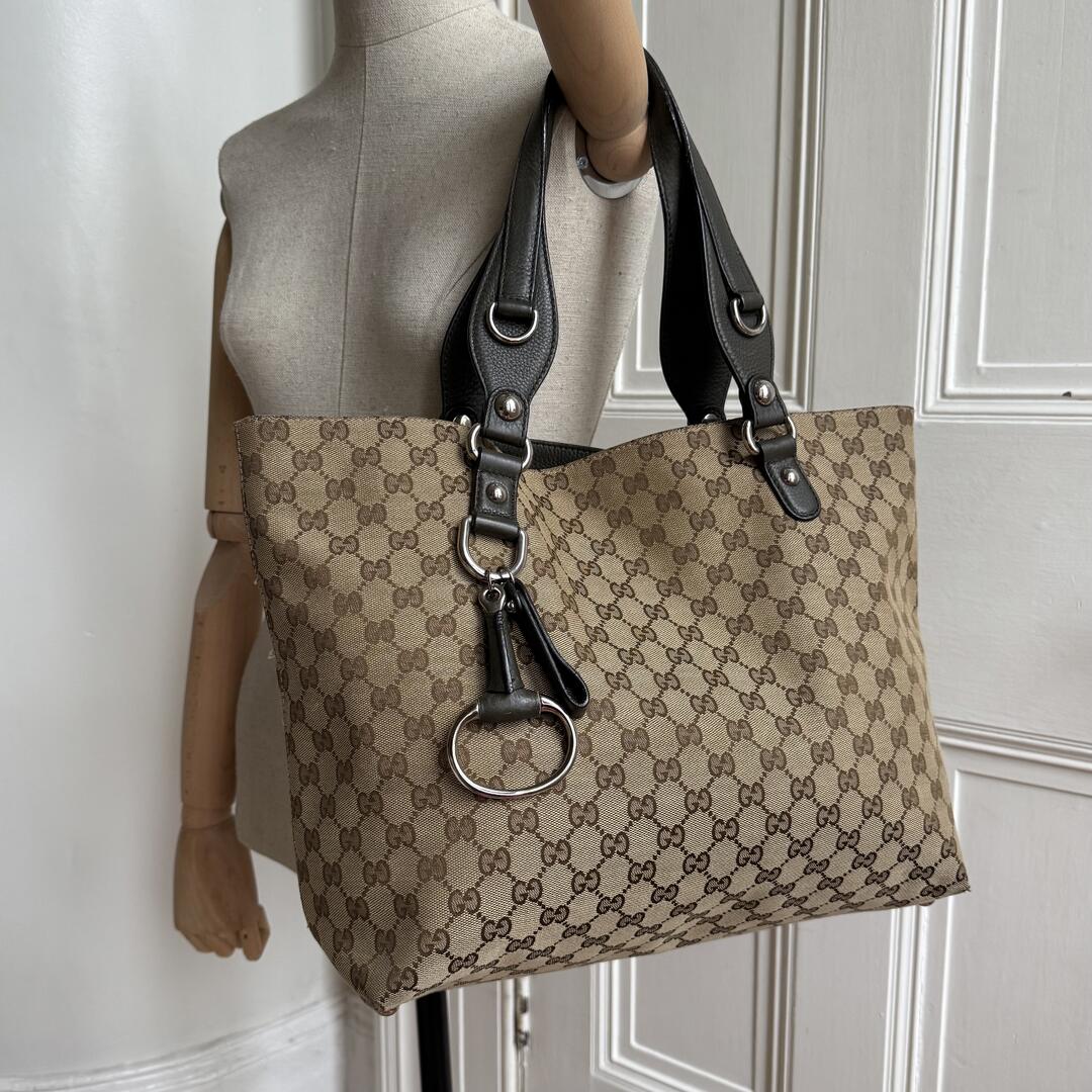 Gucci GG Canvas Horsebit Grey Tote Bag