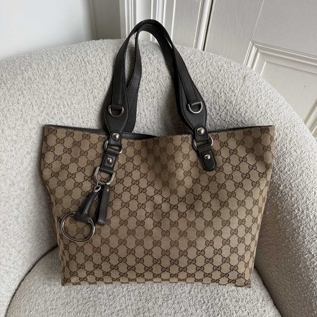 Gucci GG Canvas Horsebit Grey Tote Bag