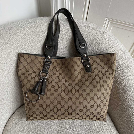 Gucci GG Canvas Horsebit Grey Tote Bag