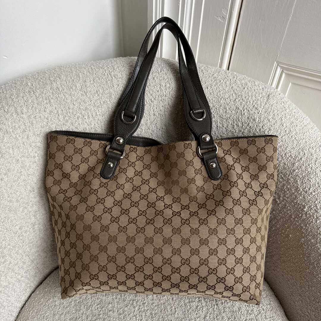 Gucci GG Canvas Horsebit Grey Tote Bag