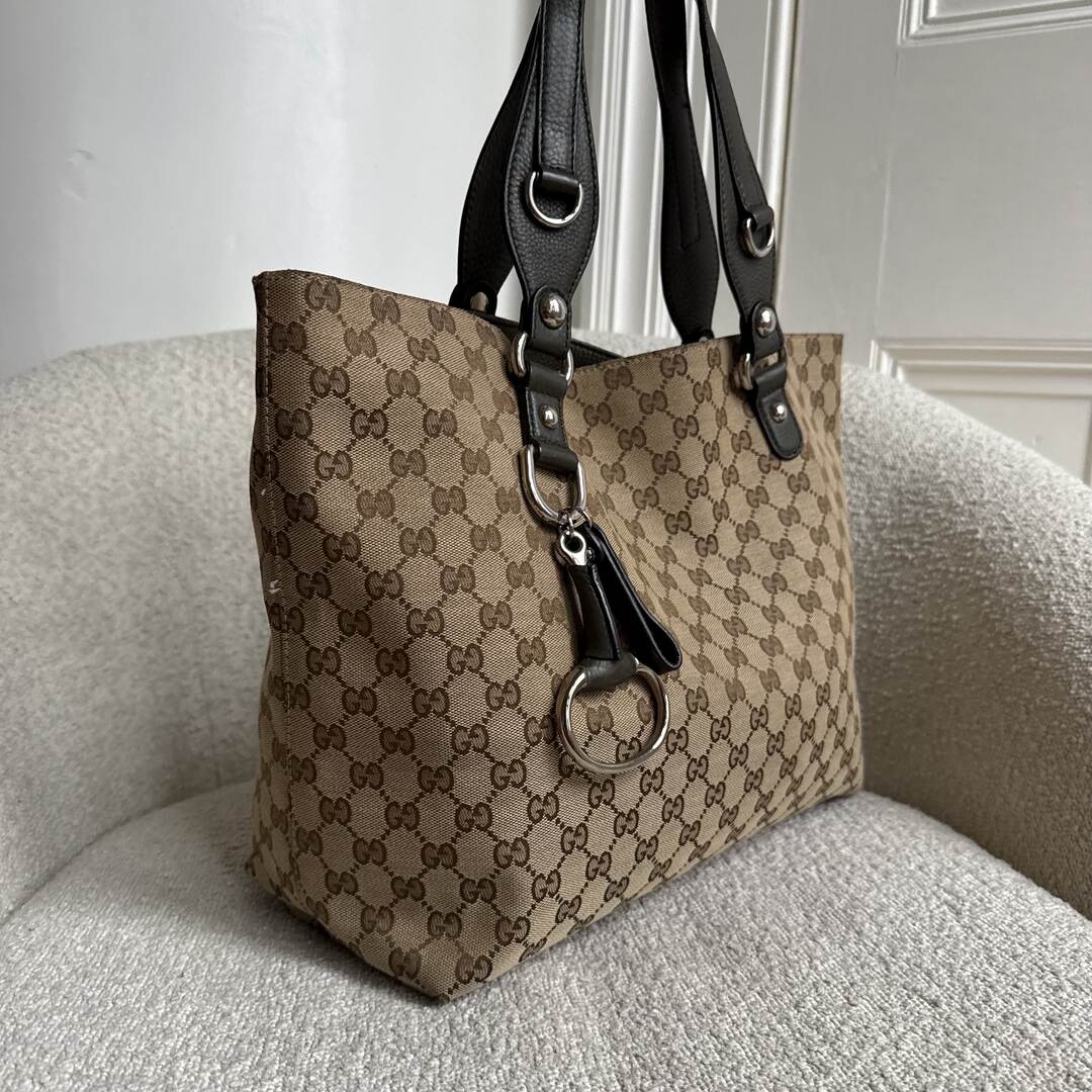 Gucci GG Canvas Horsebit Grey Tote Bag