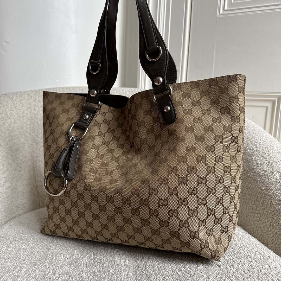 Gucci GG Canvas Horsebit Grey Tote Bag