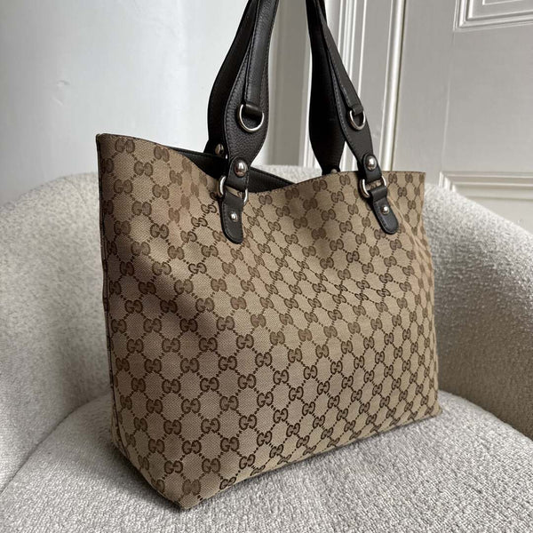 Gucci GG Canvas Horsebit Grey Tote Bag