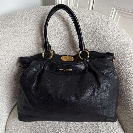 Miu Miu Vitello Leather Black Shoulder Bag