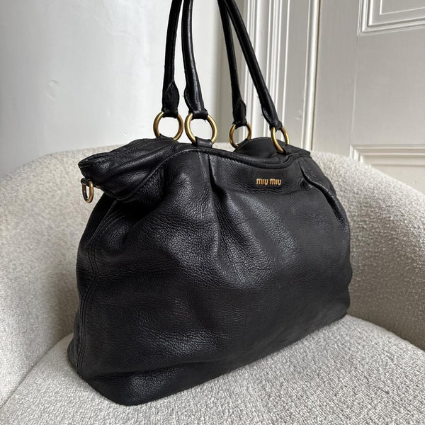 Miu Miu Vitello Leather Black Shoulder Bag