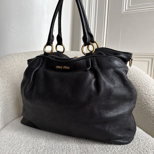 Miu Miu Vitello Leather Black Shoulder Bag