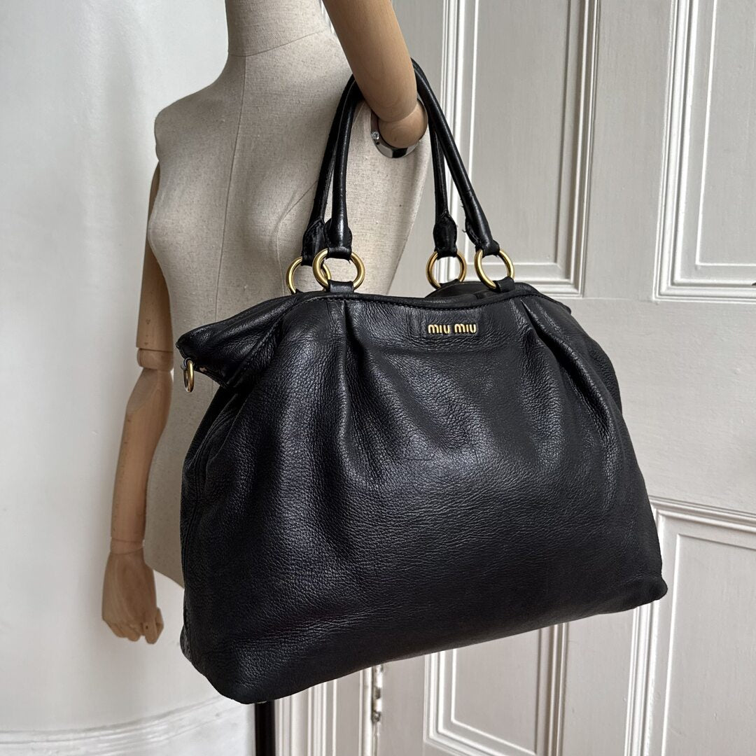 Miu Miu Vitello Leather Black Shoulder Bag