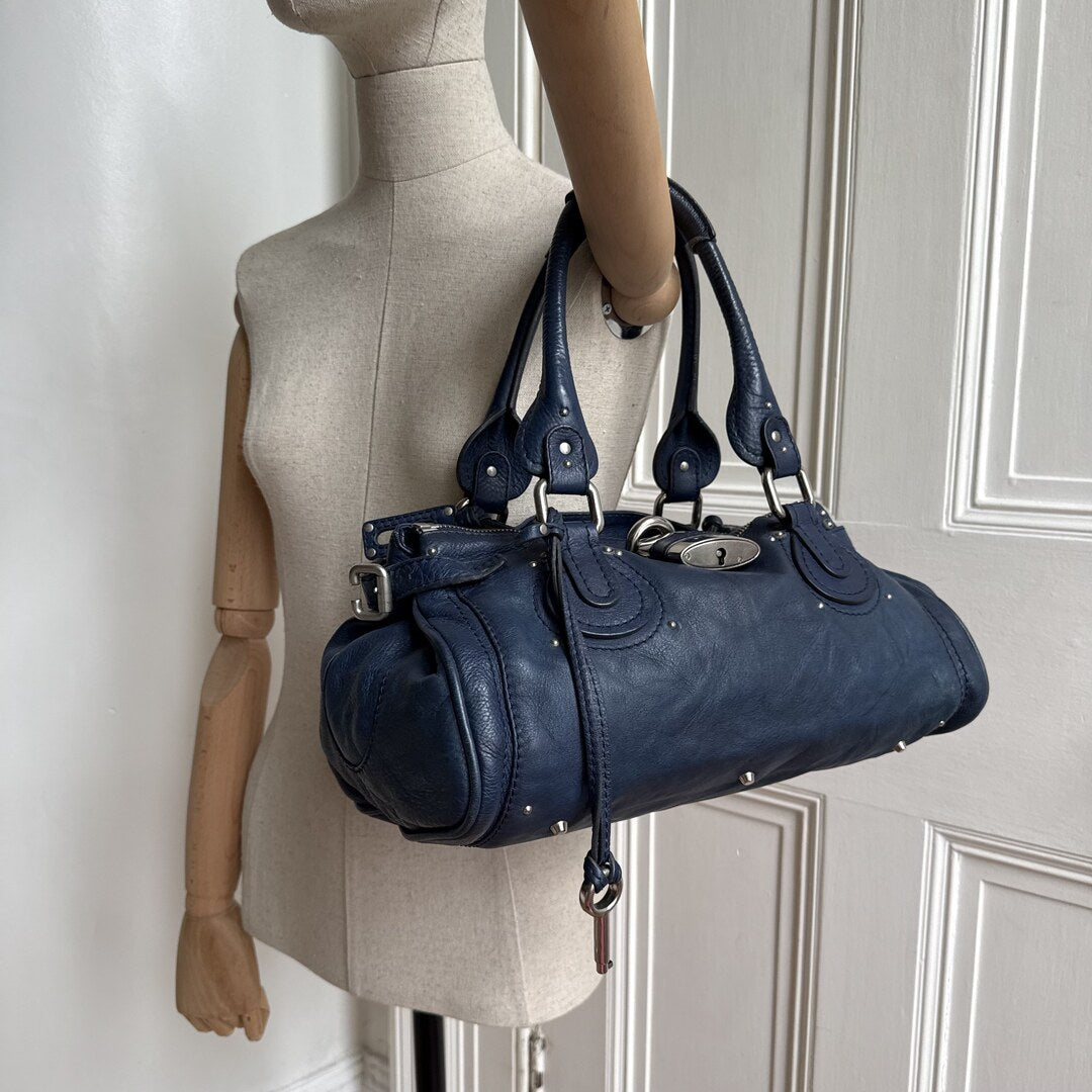 Chloe Paddington Leather Blue Handbag