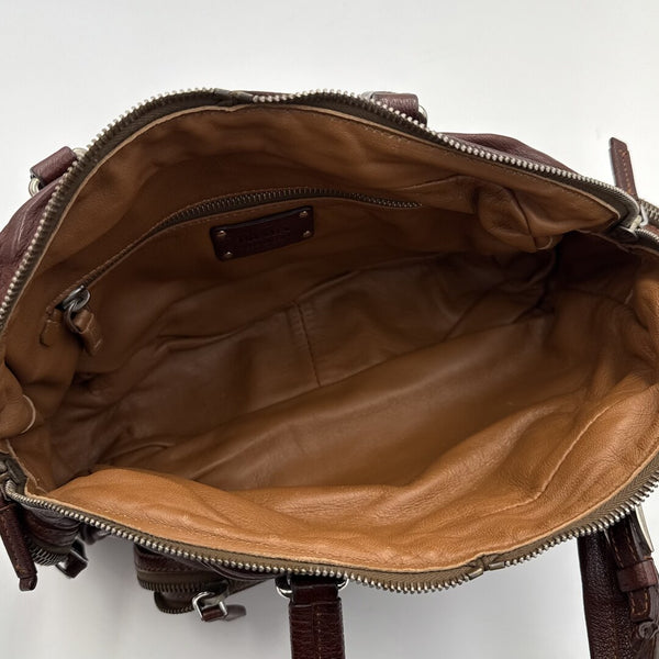 2007 Prada Washed Bauletto Brown Leather Shoulder Bag