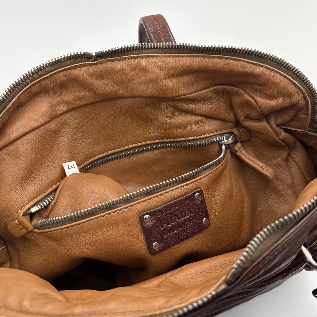 2007 Prada Washed Bauletto Brown Leather Shoulder Bag
