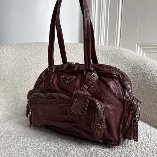 2007 Prada Washed Bauletto Brown Leather Shoulder Bag