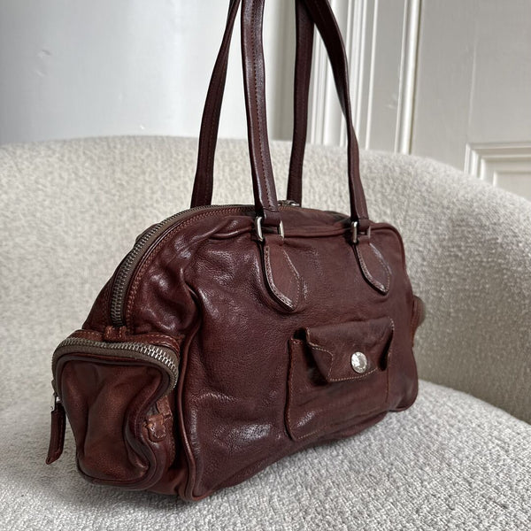 2007 Prada Washed Bauletto Brown Leather Shoulder Bag