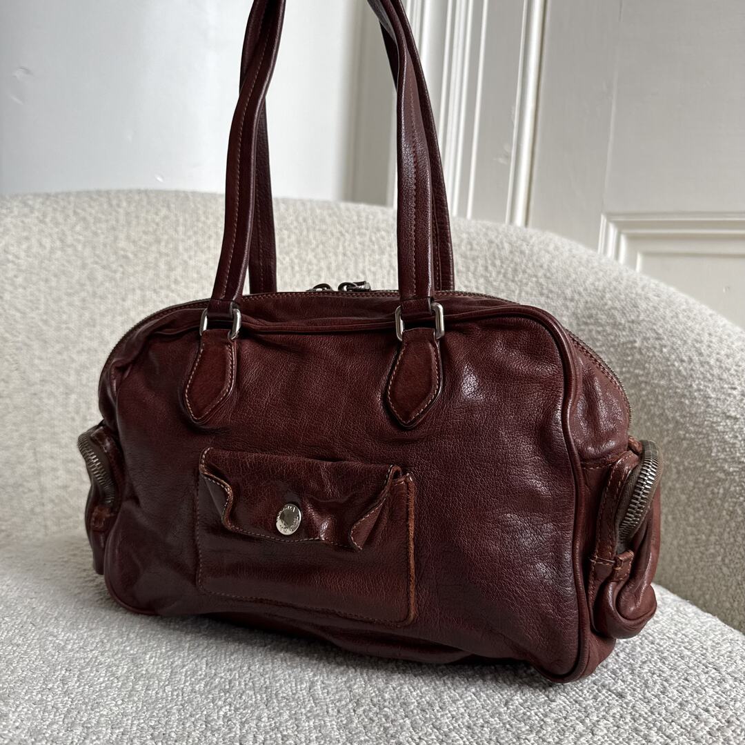 2007 Prada Washed Bauletto Brown Leather Shoulder Bag