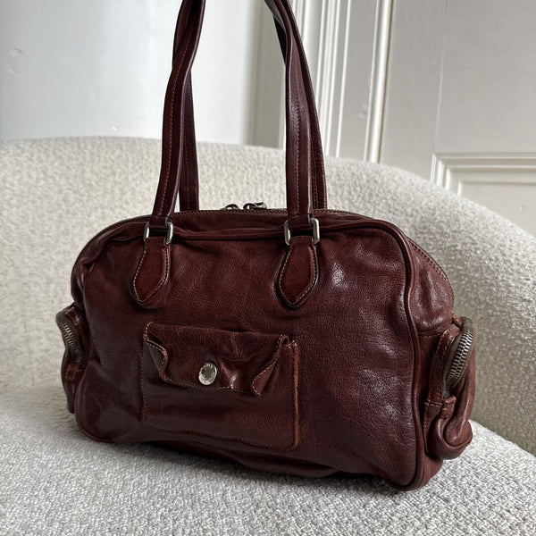 2007 Prada Washed Bauletto Brown Leather Shoulder Bag
