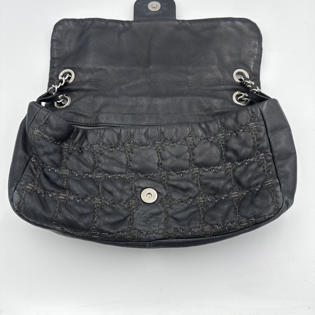 2008 Chanel Paris Byzance Tweed Stitch Black Flap Shoulder Bag