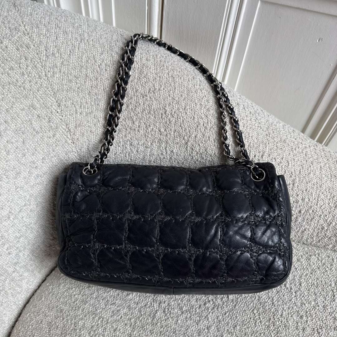 2008 Chanel Paris Byzance Tweed Stitch Black Flap Shoulder Bag