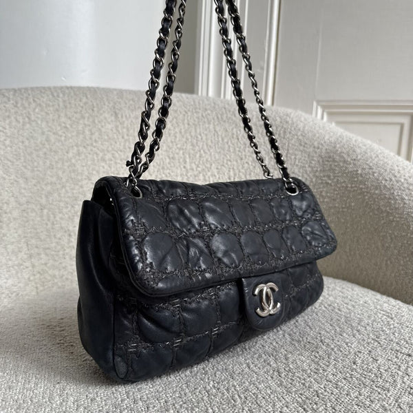 2008 Chanel Paris Byzance Tweed Stitch Black Flap Shoulder Bag