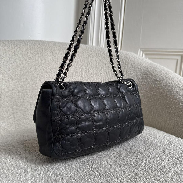 2008 Chanel Paris Byzance Tweed Stitch Black Flap Shoulder Bag