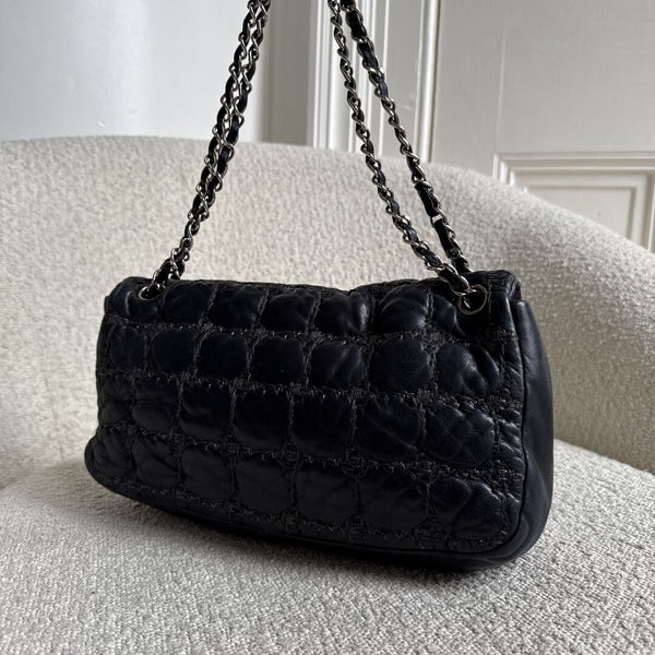 2008 Chanel Paris Byzance Tweed Stitch Black Flap Shoulder Bag