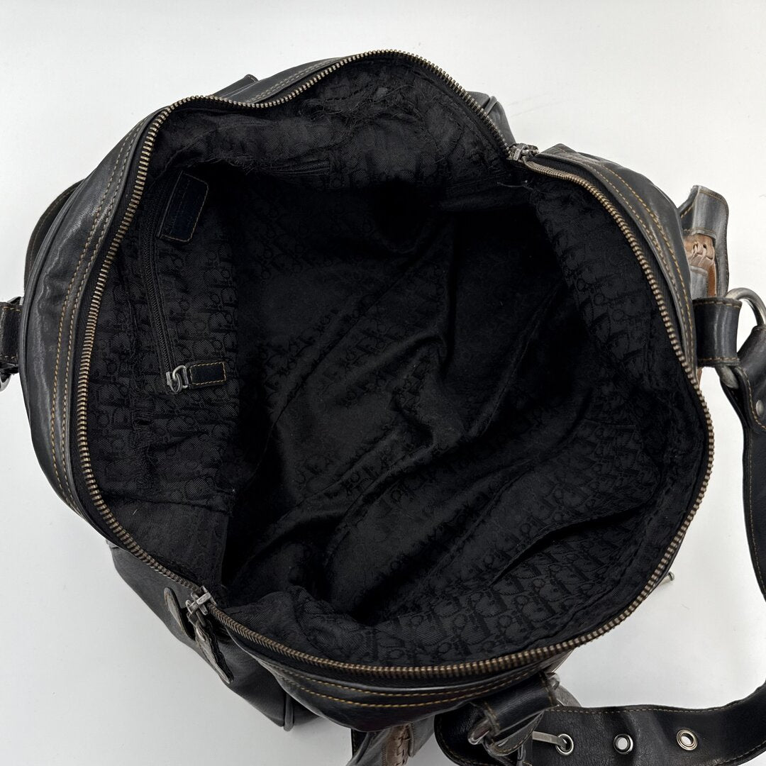 2007 Dior Gaucho Double Saddle Black Leather Shoulder Bag