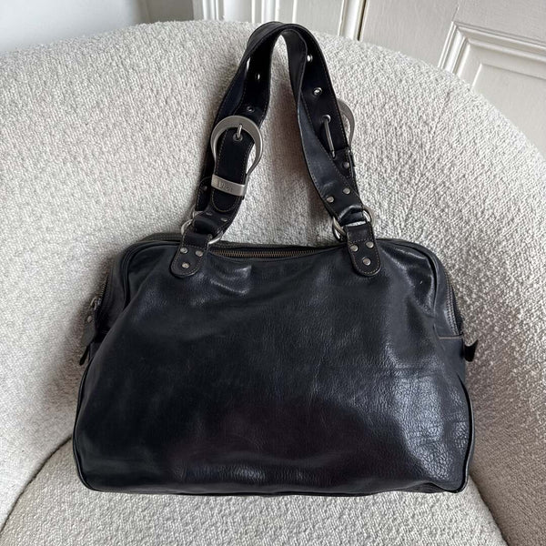 2007 Dior Gaucho Double Saddle Black Leather Shoulder Bag