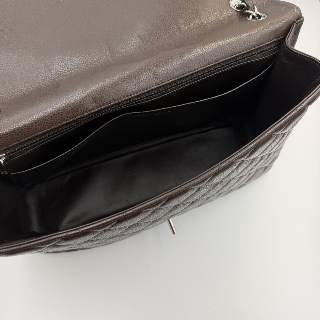 2010 Chanel Classic Jumbo Brown Flap Brown Shoulder Bag