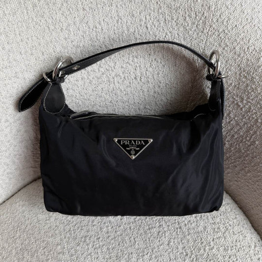 Prada Tessuto Hobo Nylon Black Shoulder Bag