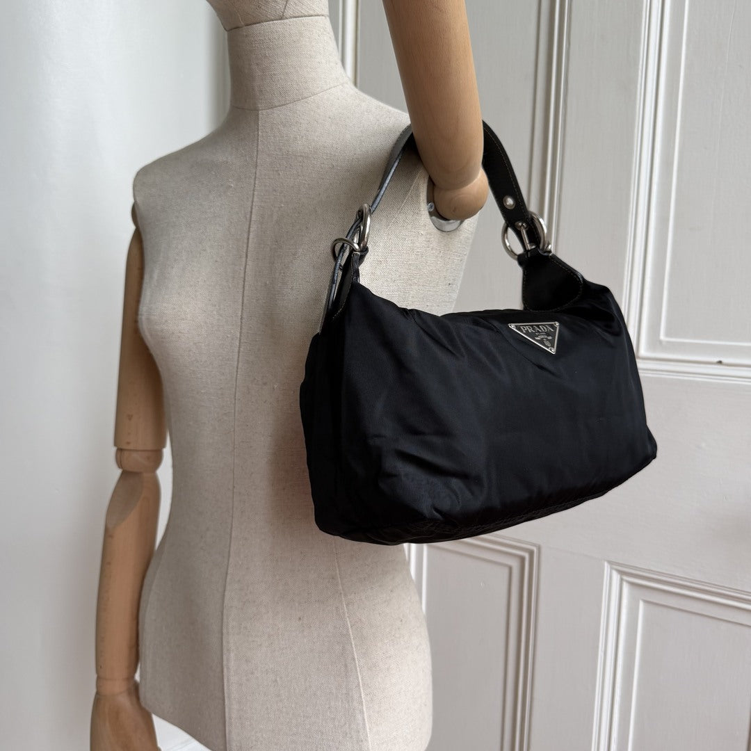 Prada Tessuto Hobo Nylon Black Shoulder Bag