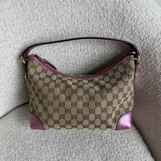 Gucci GG Canvas Heart Brit Pink Shoulder Bag