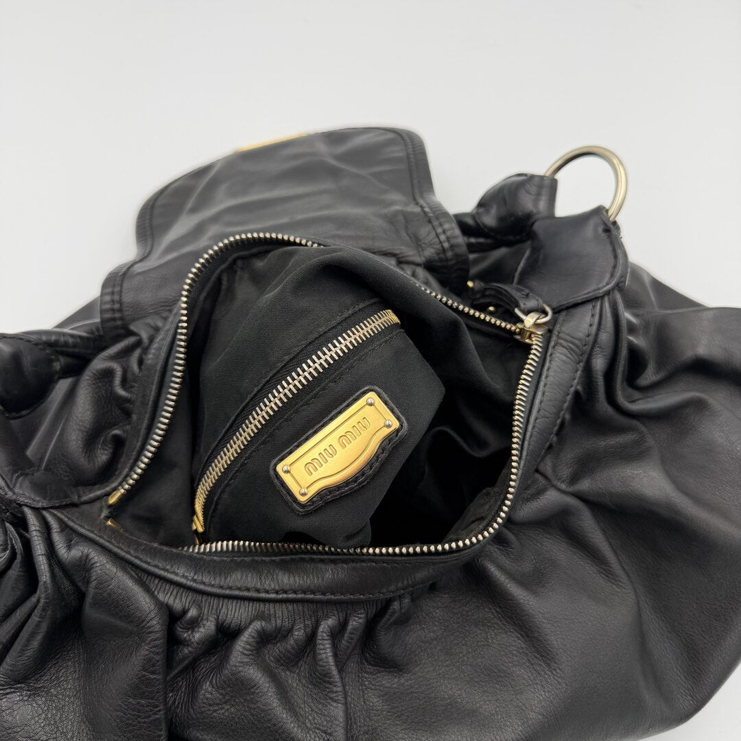 Miu Miu Matelasse Leather Black Shoulder Bag