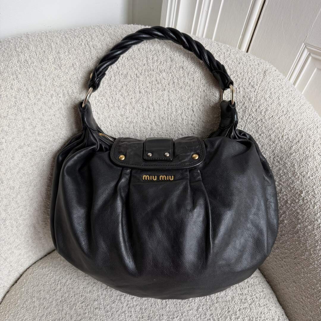 Miu Miu Matelasse Leather Black Shoulder Bag