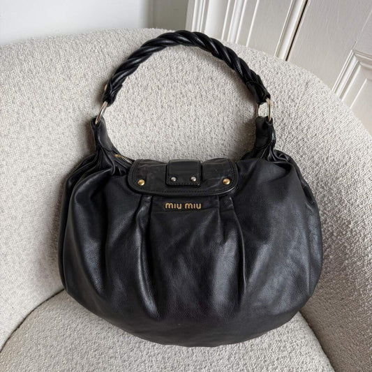 Miu Miu Matelasse Leather Black Shoulder Bag