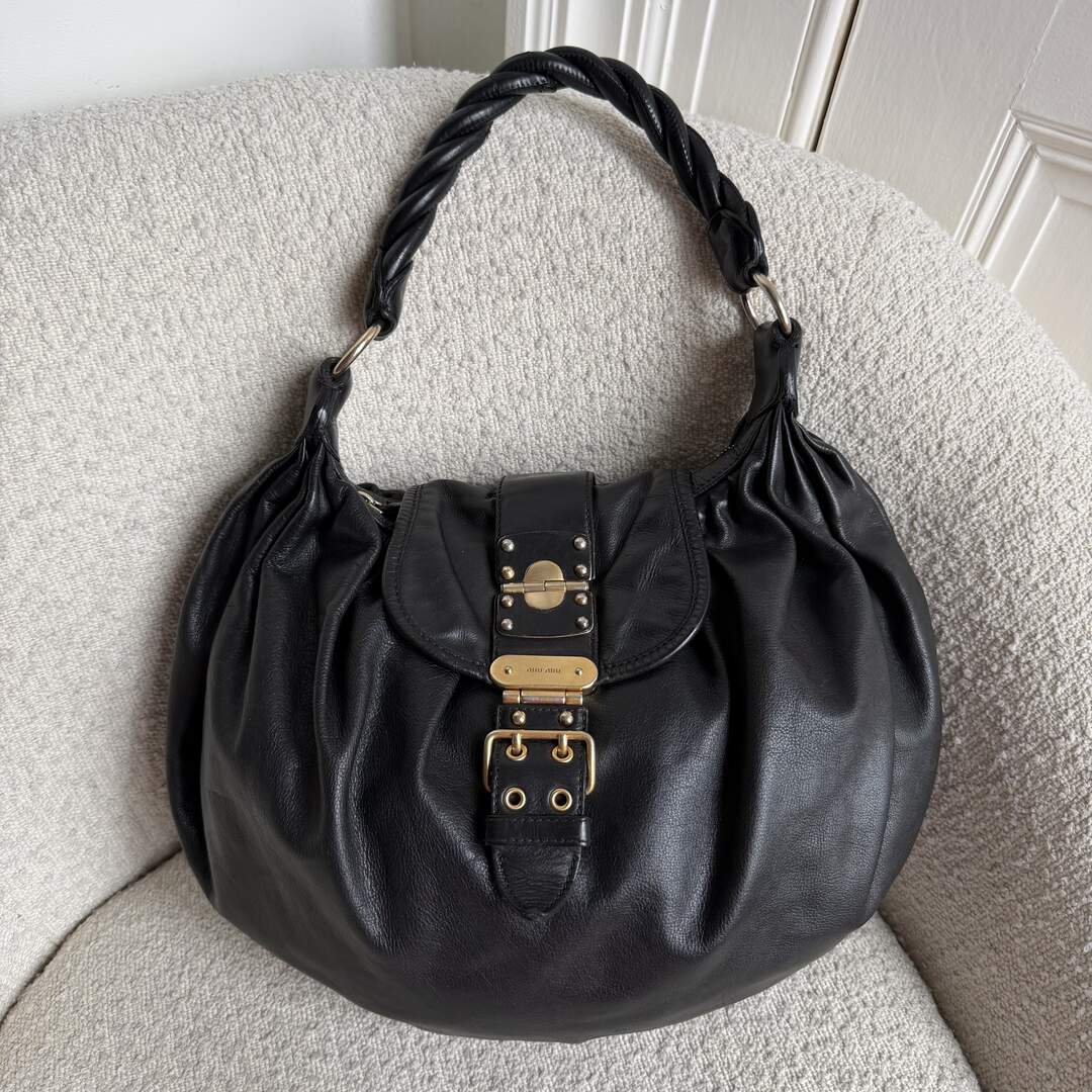 Miu Miu Matelasse Leather Black Shoulder Bag