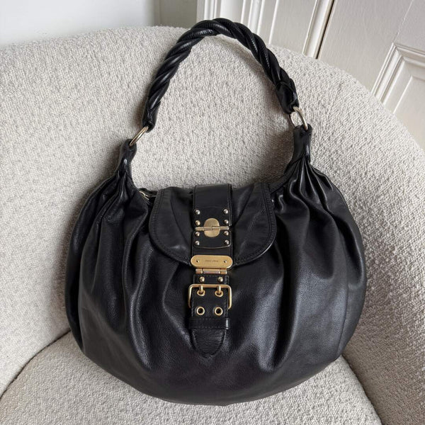 Miu Miu Matelasse Leather Black Shoulder Bag