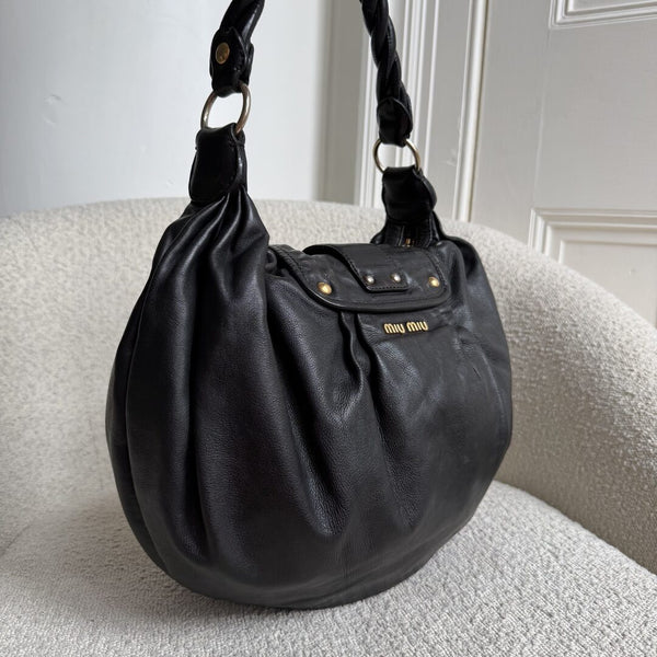 Miu Miu Matelasse Leather Black Shoulder Bag