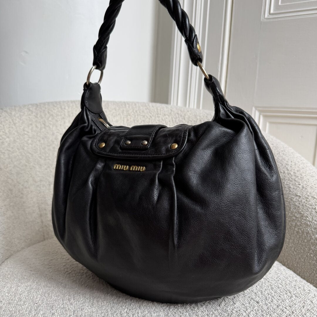 Miu Miu Matelasse Leather Black Shoulder Bag