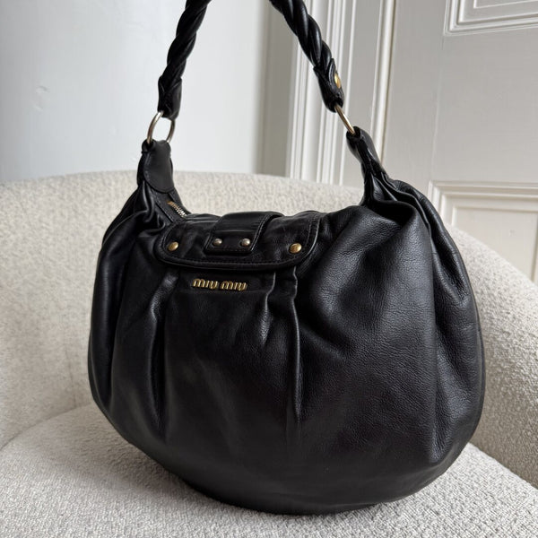 Miu Miu Matelasse Leather Black Shoulder Bag