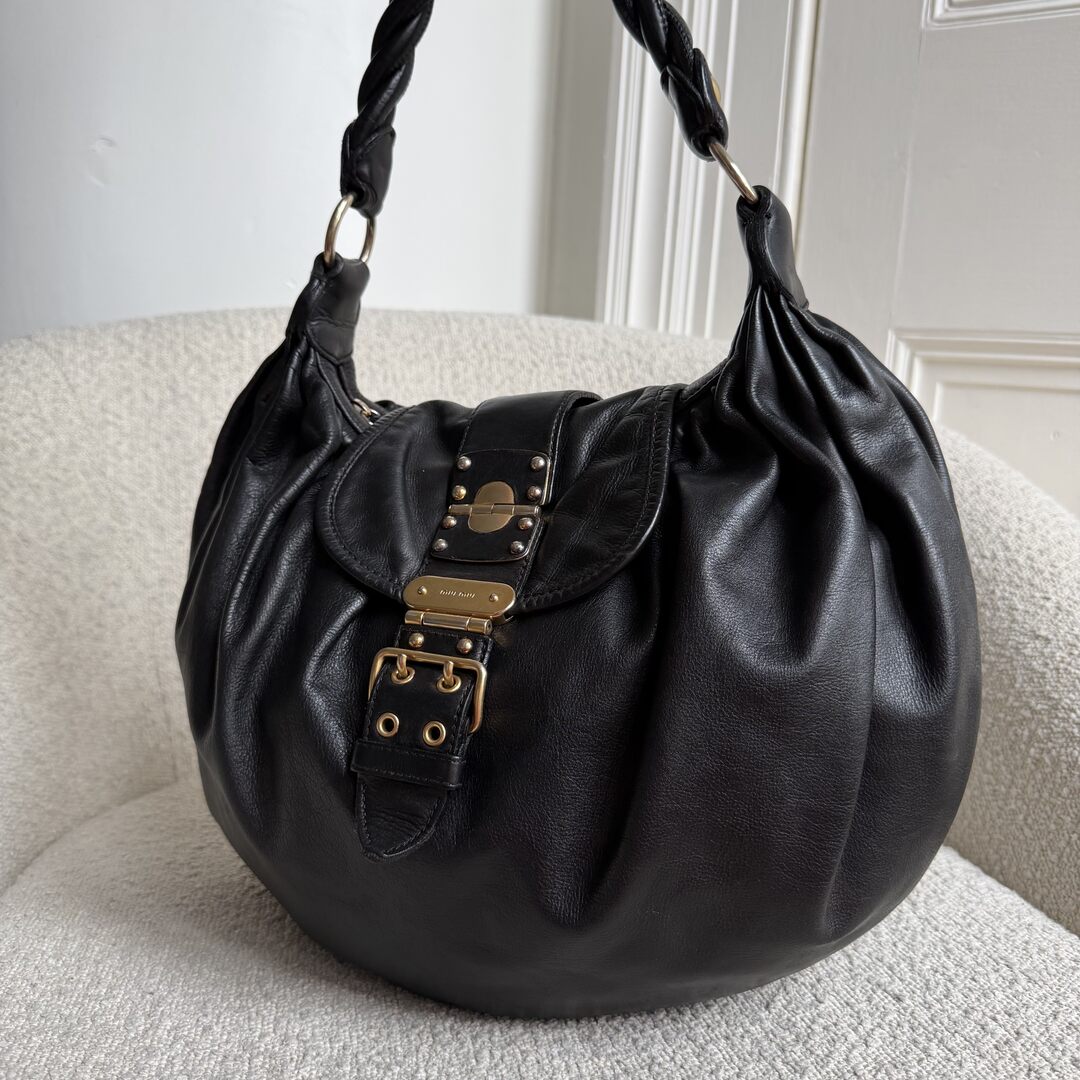 Miu Miu Matelasse Leather Black Shoulder Bag