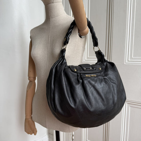 Miu Miu Matelasse Leather Black Shoulder Bag