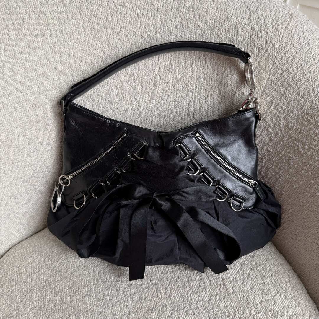 RARE Dior Corset Black Black Leather Shoulder Bag