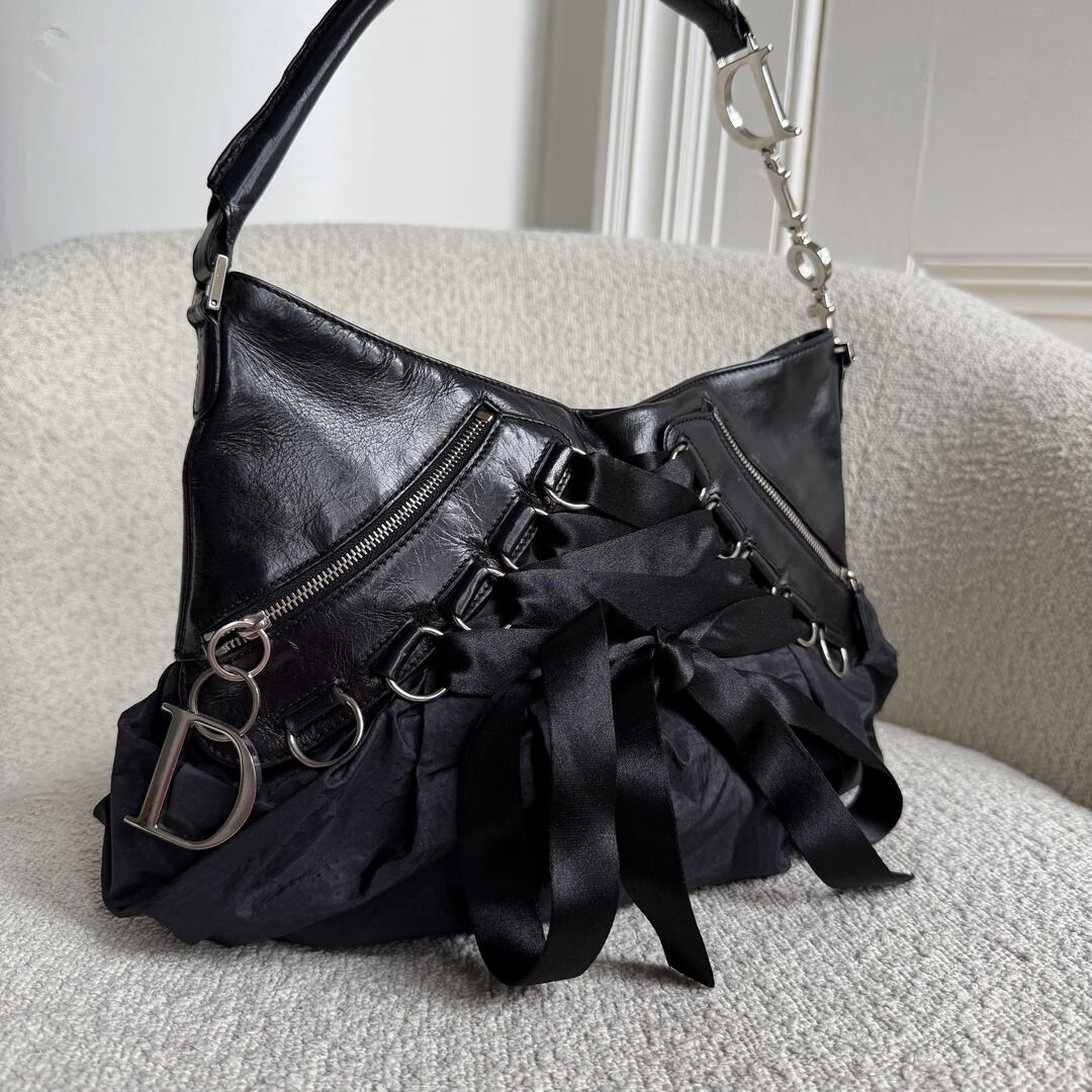 RARE Dior Corset Black Black Leather Shoulder Bag