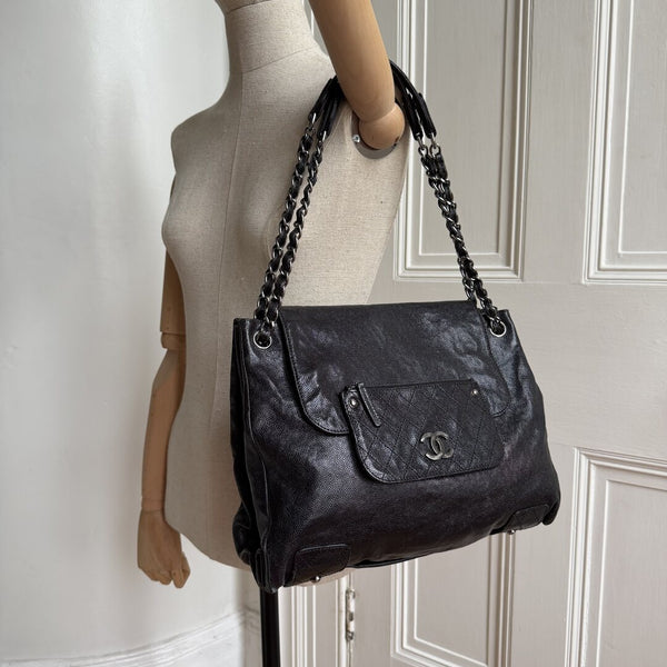 2007 Chanel Caviar Pocket In The City Flap Black Shoulder Bag