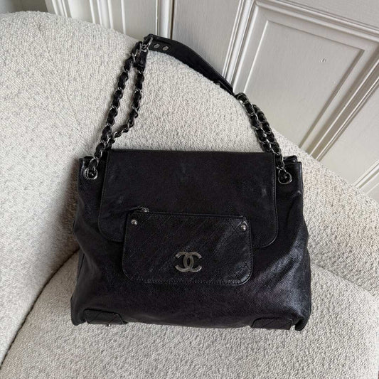 2007 Chanel Caviar Pocket In The City Flap Black Shoulder Bag