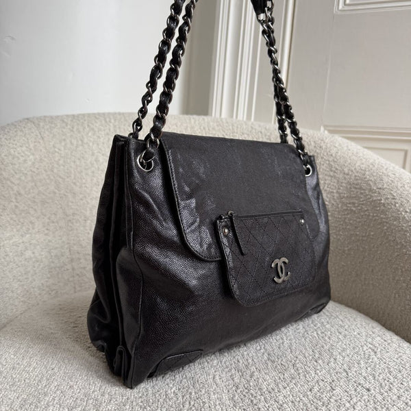 2007 Chanel Caviar Pocket In The City Flap Black Shoulder Bag