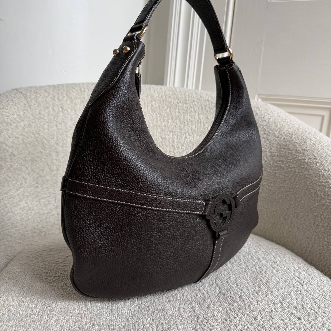 Gucci Hobo Reins Dark Brown Leather Shoulder Bag