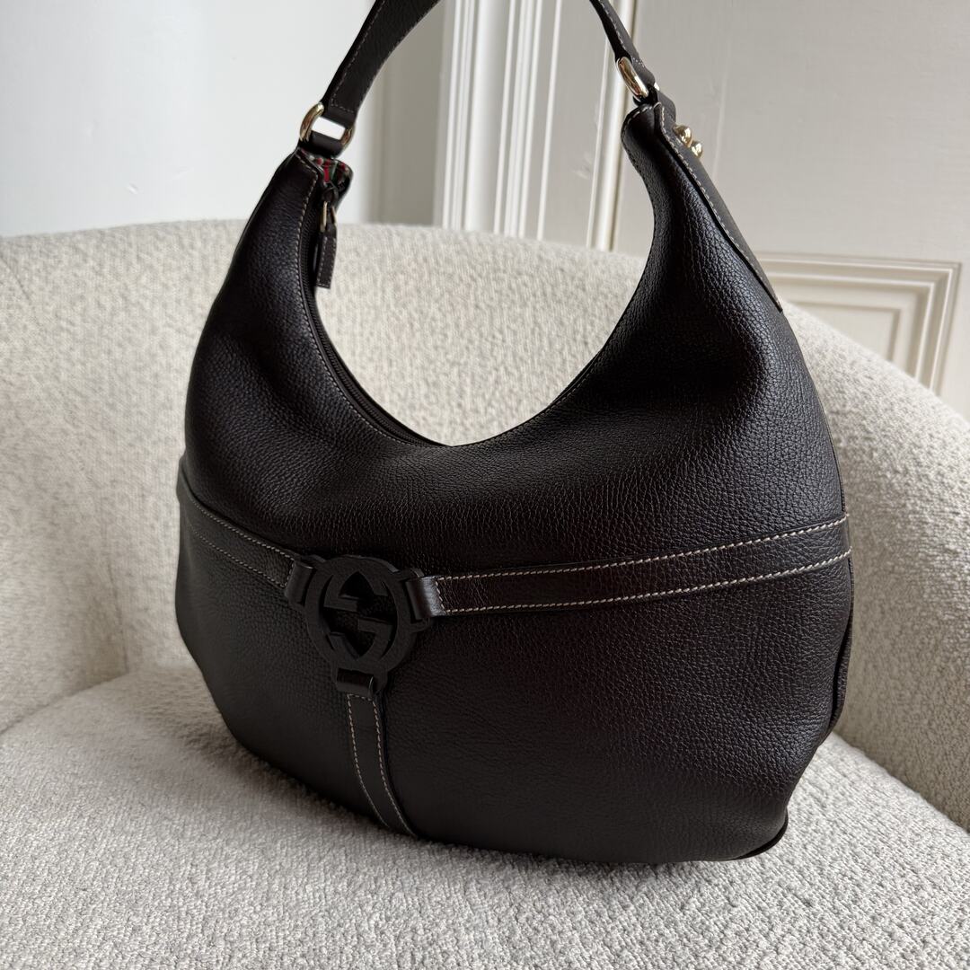 Gucci Hobo Reins Dark Brown Leather Shoulder Bag