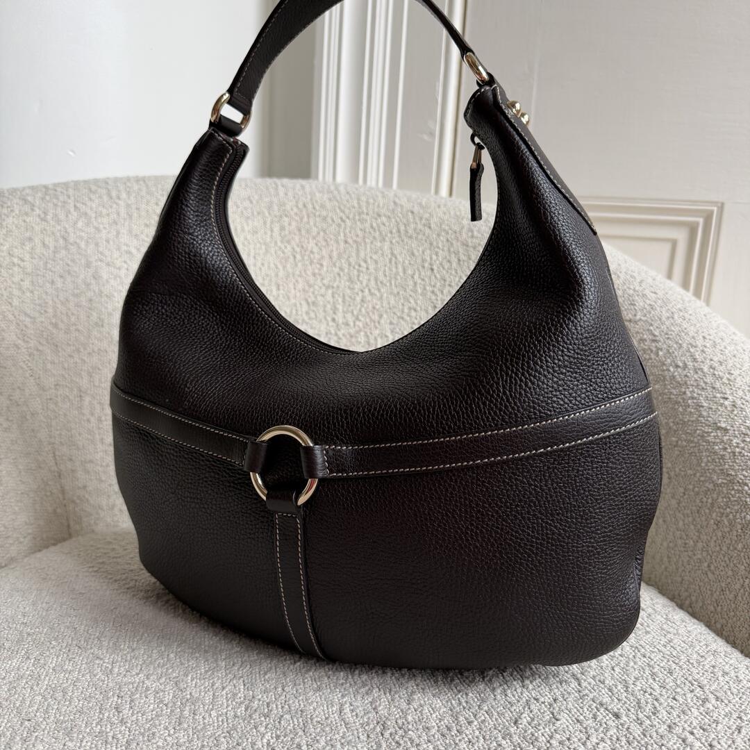 Gucci Hobo Reins Dark Brown Leather Shoulder Bag