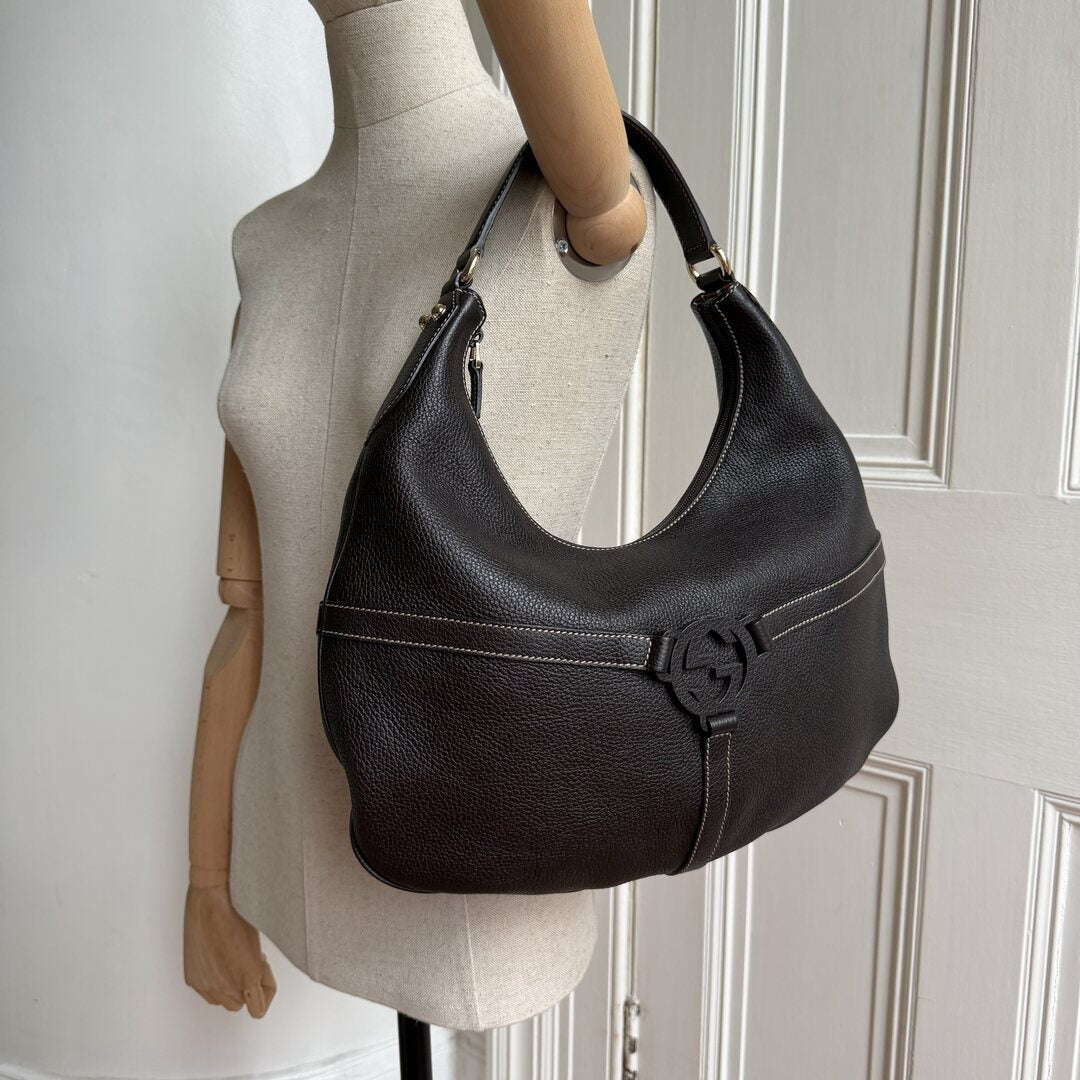 Gucci Hobo Reins Dark Brown Leather Shoulder Bag