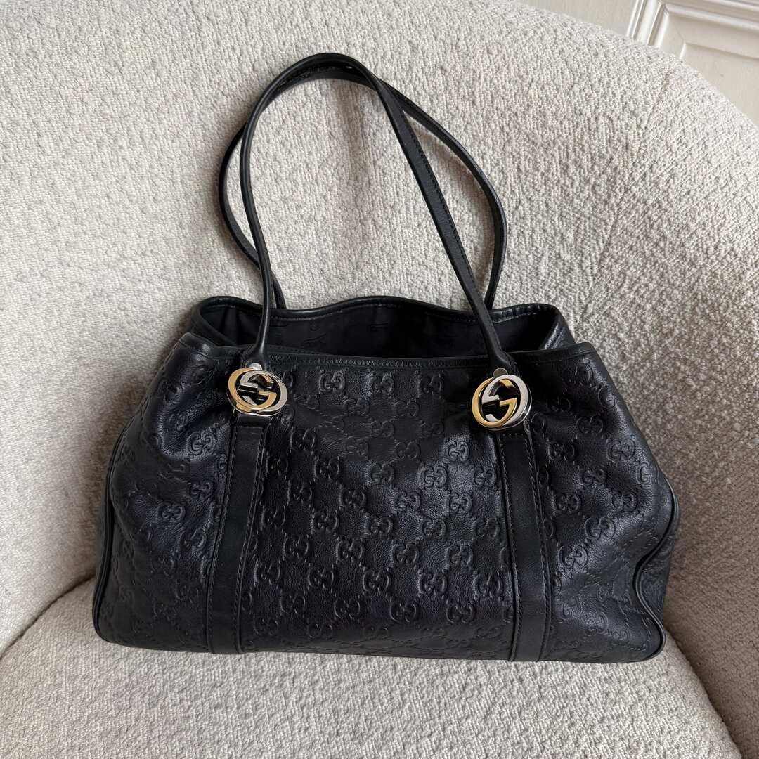 Gucci Guccissima Twins Leather Black Tote Bag