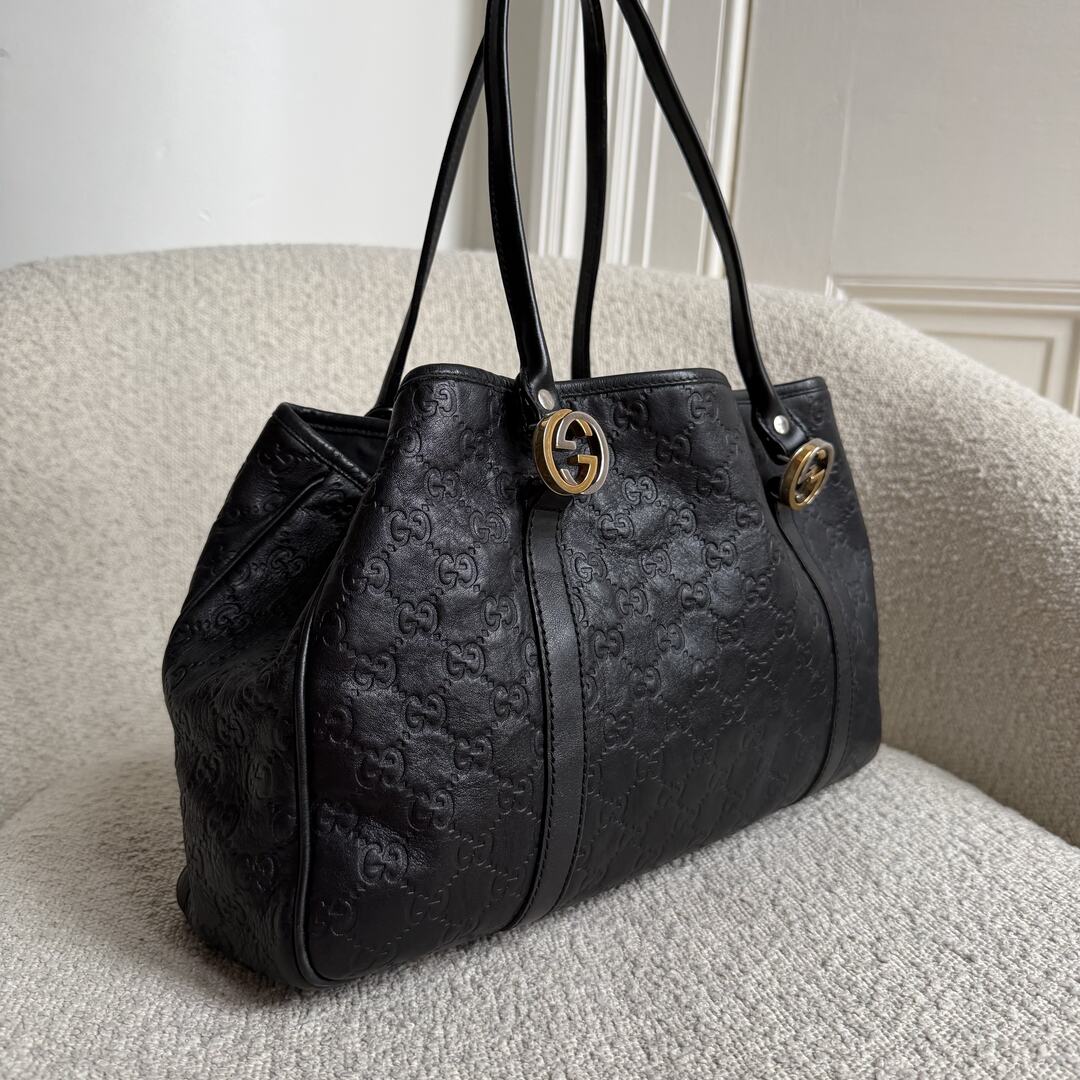 Gucci Guccissima Twins Leather Black Tote Bag